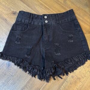SHEIN 🔥🔥 Black Frayed Hem Jean Shorts